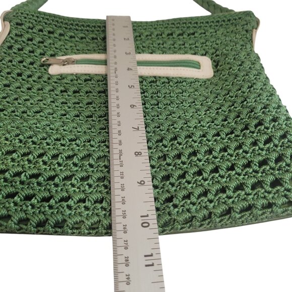 Luxy Green Crochet Shoulder Bag With Zipper Accents - Handmade Boho Style - Picture 4 of 12
